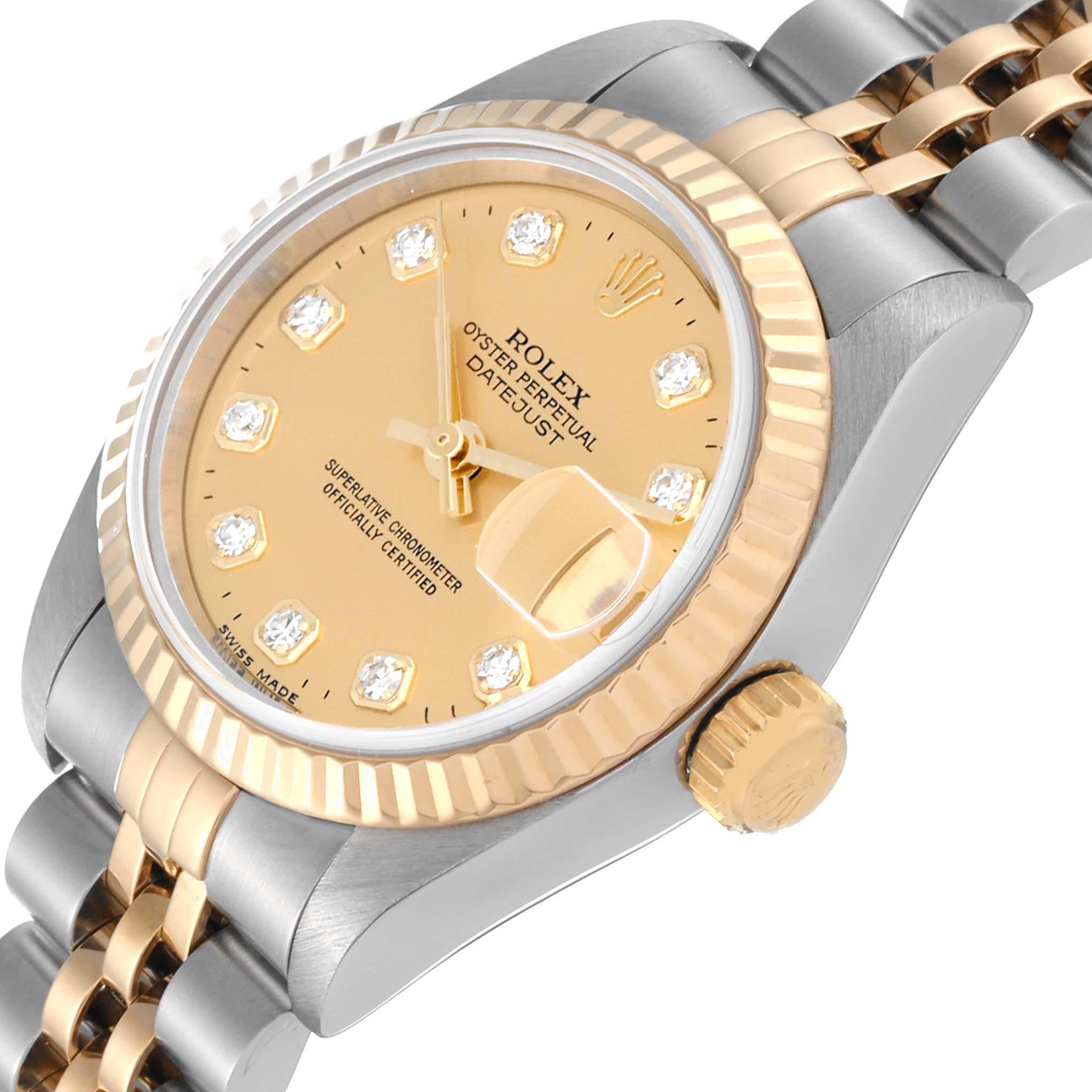 Rolex Montre Datejust en acier et or jaune avec cadran en diamants, pour femmes 69173 en vente 2