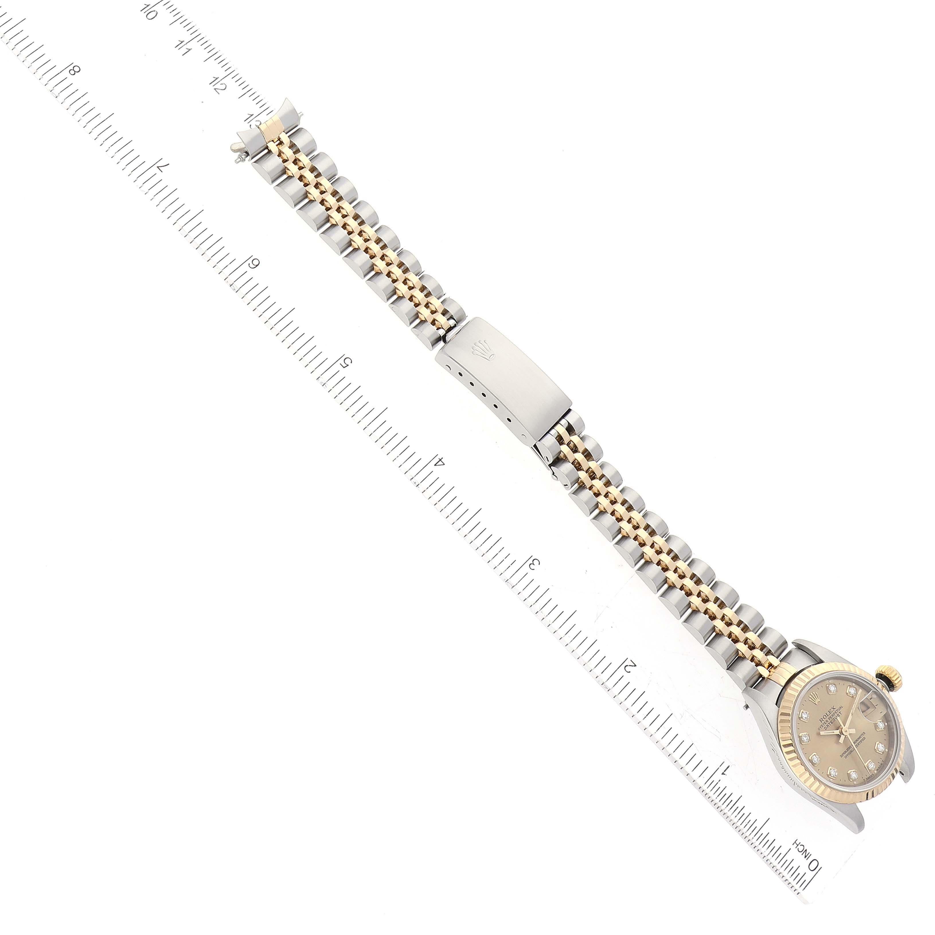 Rolex Montre Datejust en acier et or jaune avec cadran en diamants, pour femmes 69173 en vente 4