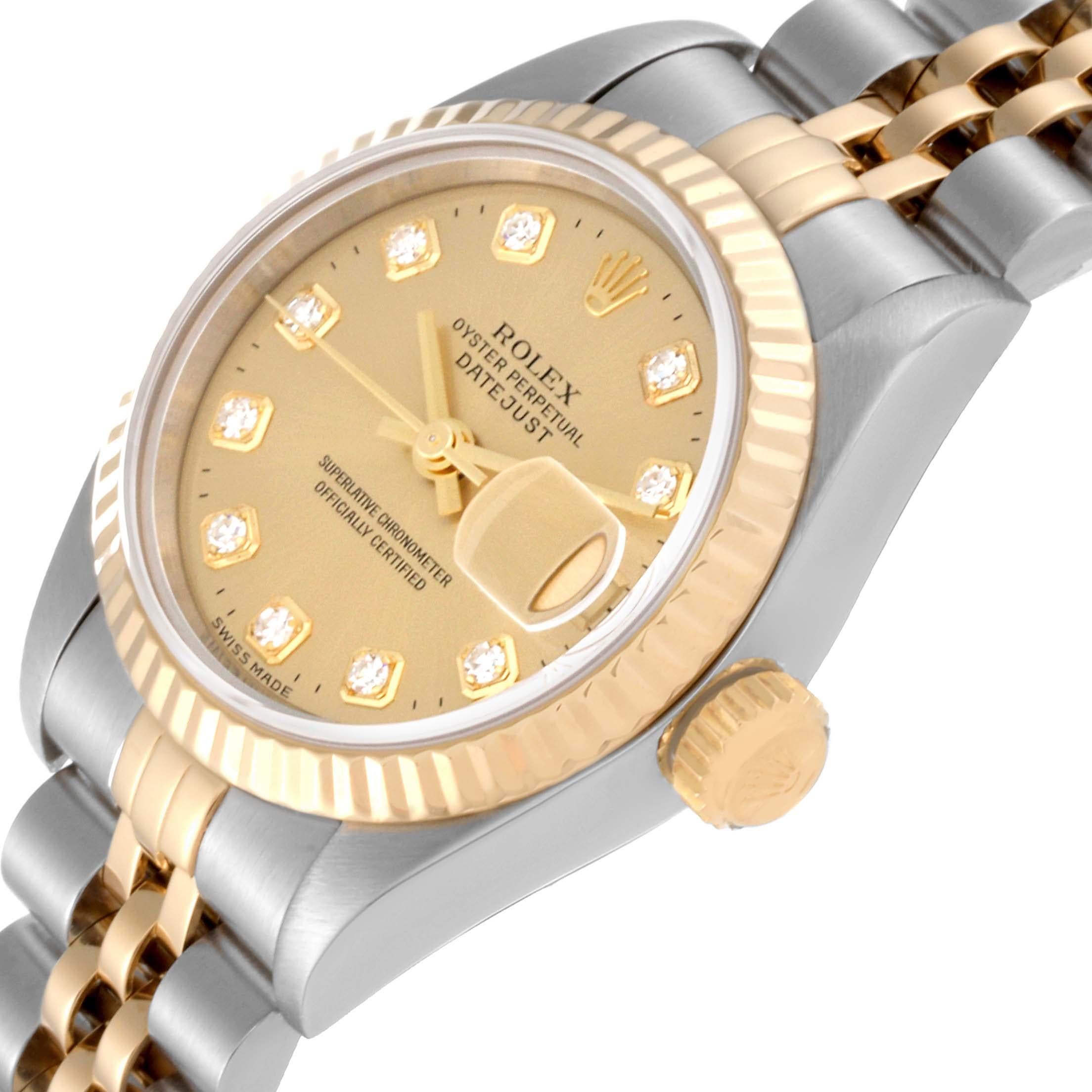 Rolex Montre Datejust en acier et or jaune avec cadran en diamants, pour femmes 69173 en vente 4