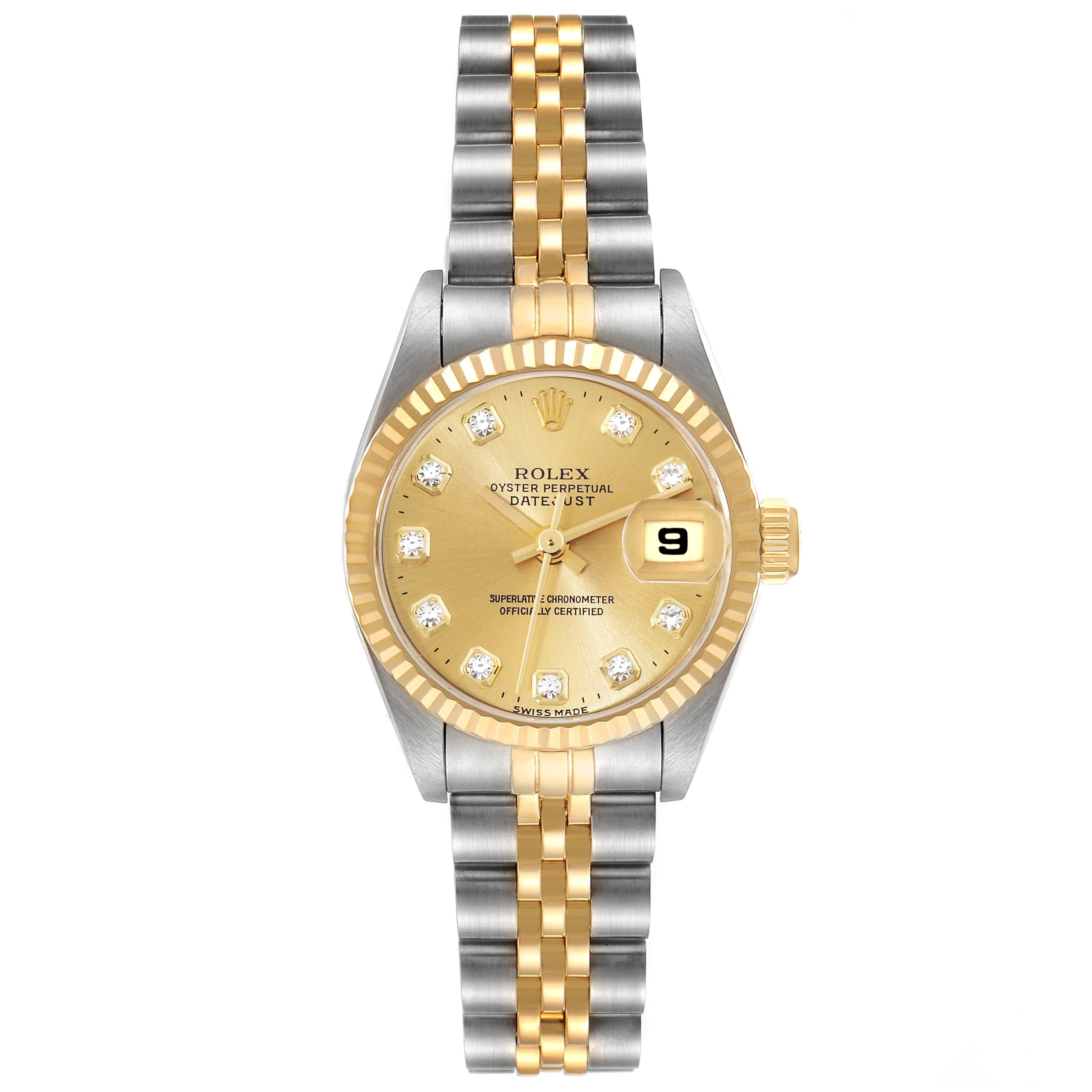 Rolex Montre Datejust en acier et or jaune avec cadran en diamants, pour femmes 69173 5