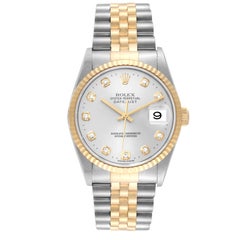 Rolex Datejust Diamond Dial Steel Yellow Gold Mens Watch 16233 Box Papers