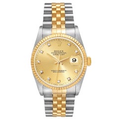 Rolex Datejust Diamond Dial Steel Yellow Gold Mens Watch 16233 Box Papers