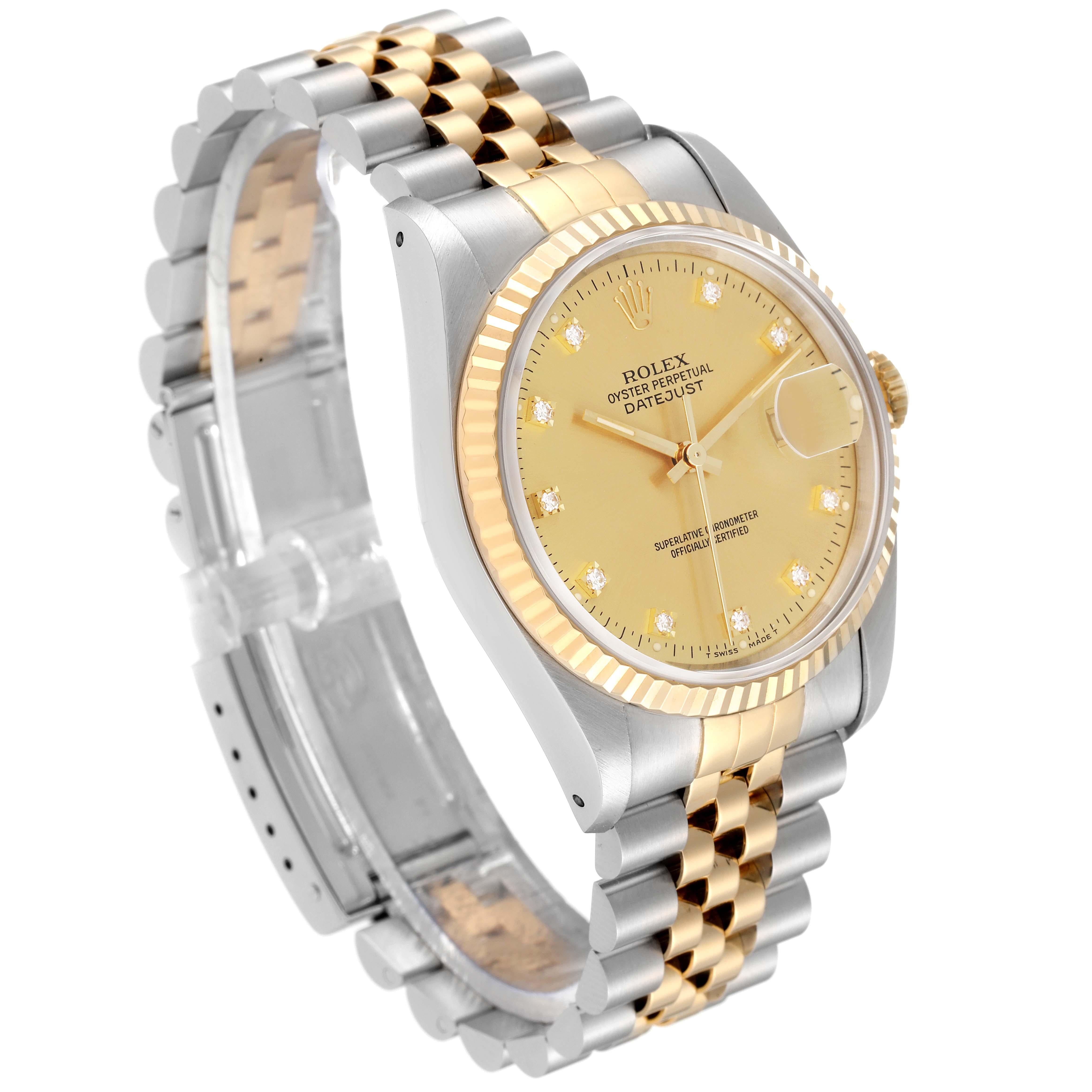 Rolex Datejust Diamond Dial Steel Yellow Gold Mens Watch 16233 Box Papers In Excellent Condition In Atlanta, GA
