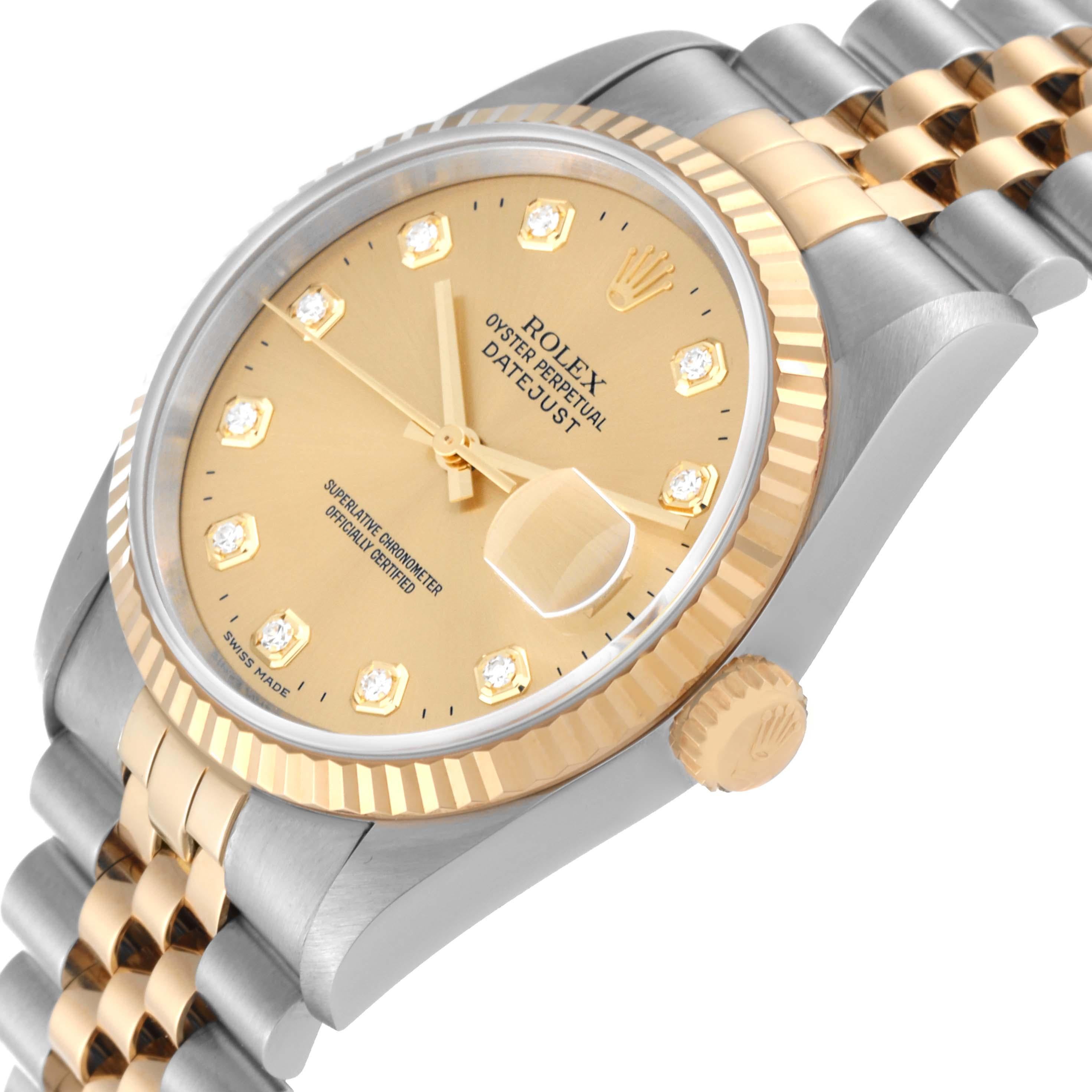 Rolex Datejust Diamond Dial Steel Yellow Gold Mens Watch 16233 Box Papers In Excellent Condition For Sale In Atlanta, GA