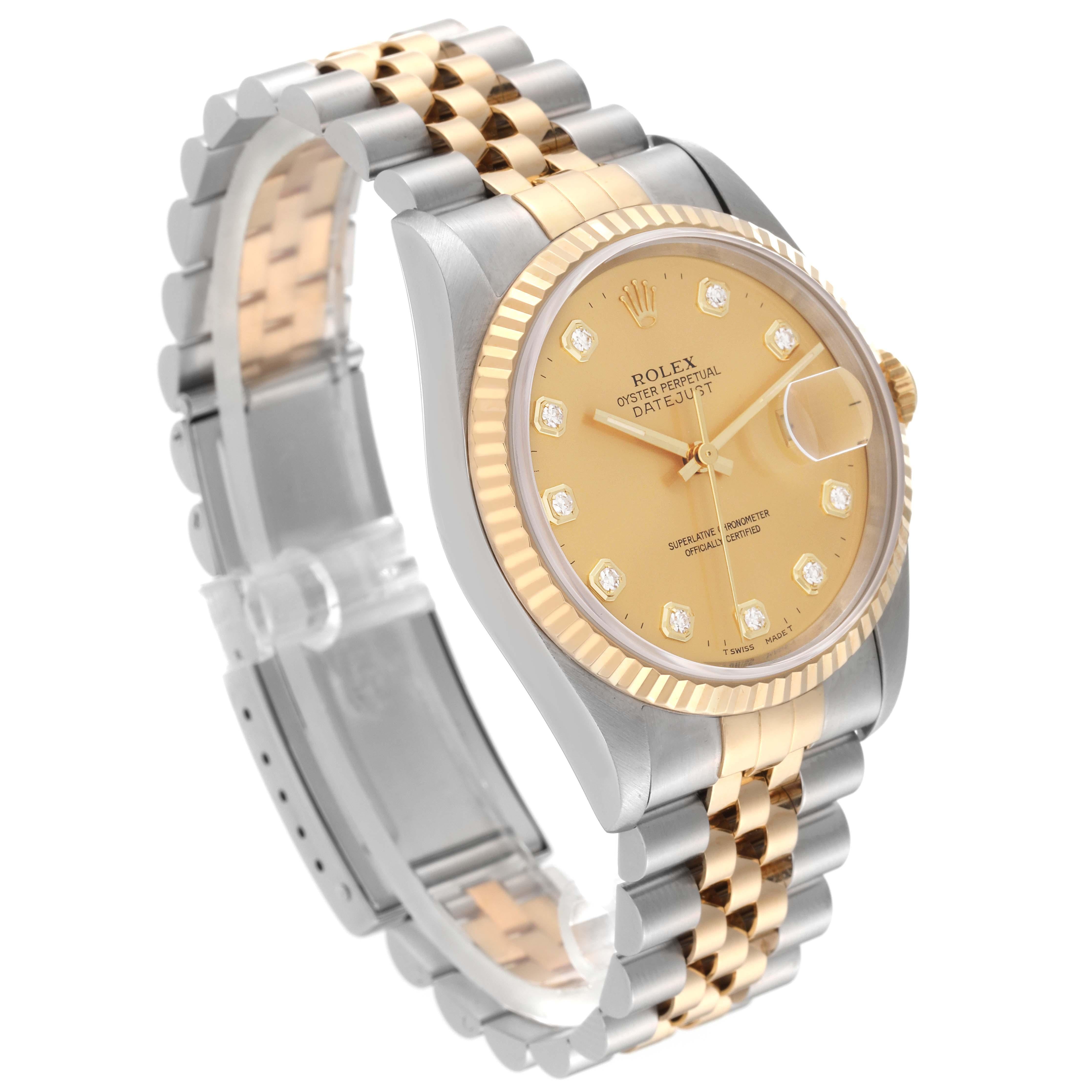 Men's Rolex Datejust Diamond Dial Steel Yellow Gold Mens Watch 16233 Box Papers For Sale