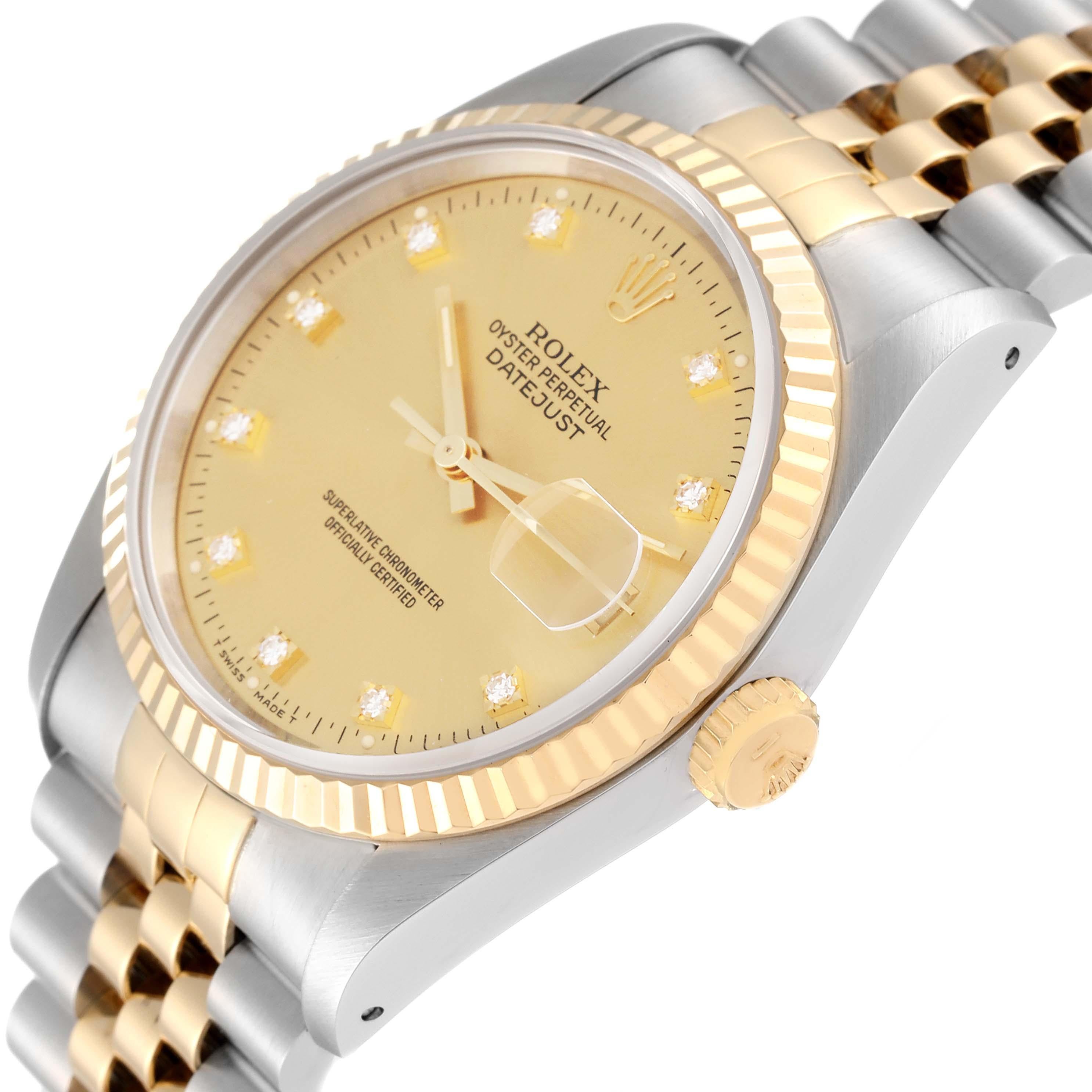 Rolex Datejust Diamond Dial Steel Yellow Gold Mens Watch 16233 Box Papers 1