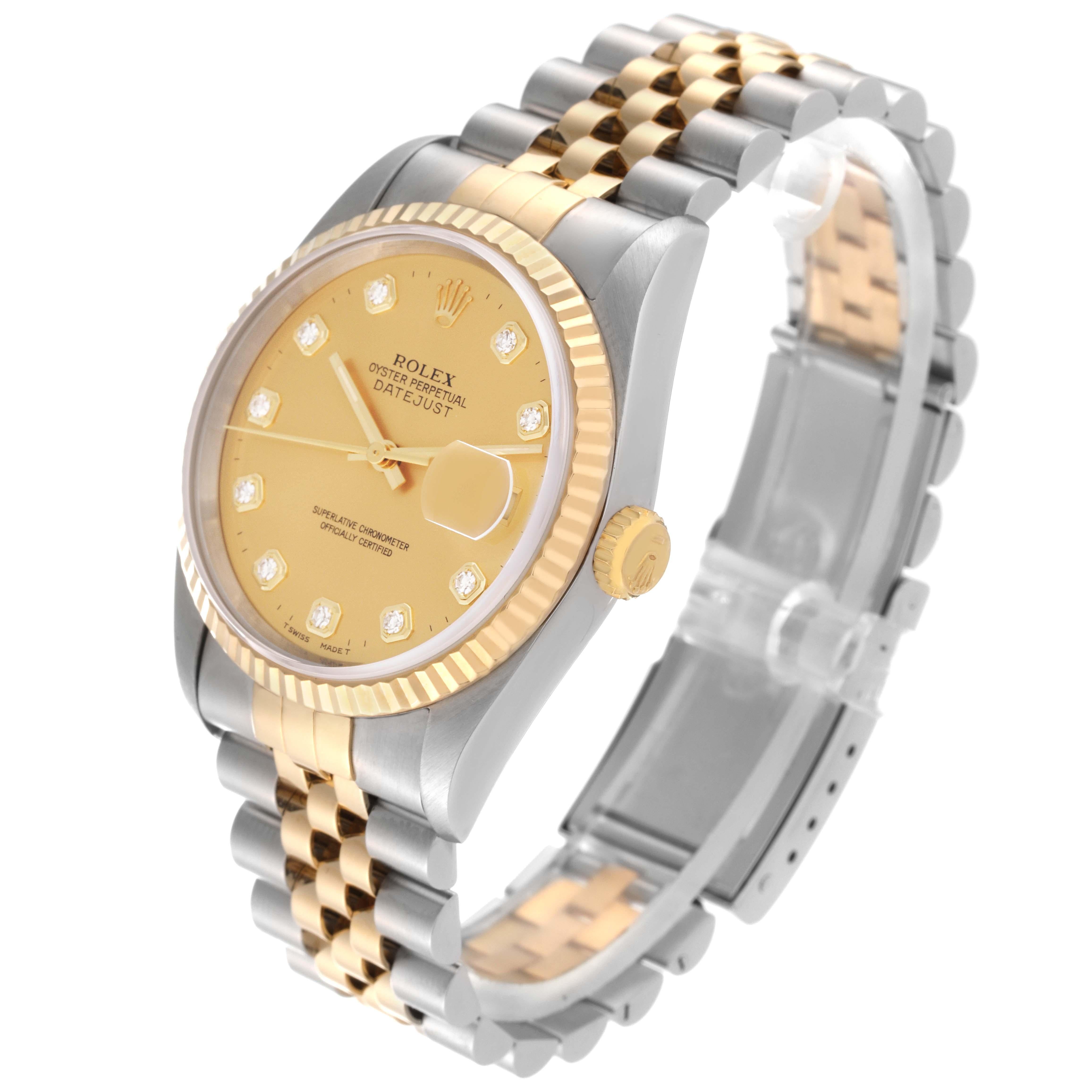 Rolex Datejust Diamond Dial Steel Yellow Gold Mens Watch 16233 Box Papers For Sale 1