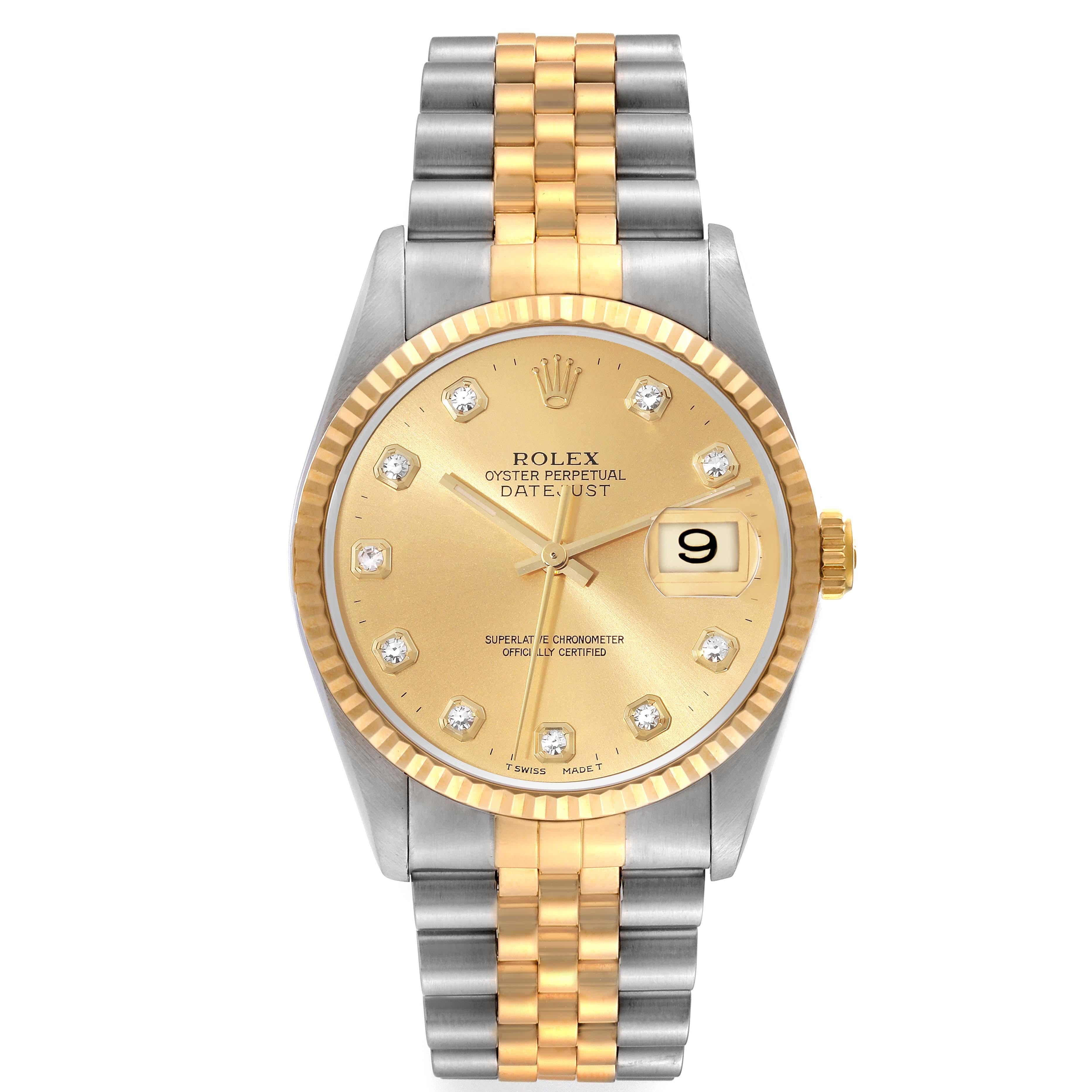 Rolex Datejust Diamond Dial Steel Yellow Gold Mens Watch 16233 Box Papers For Sale 2