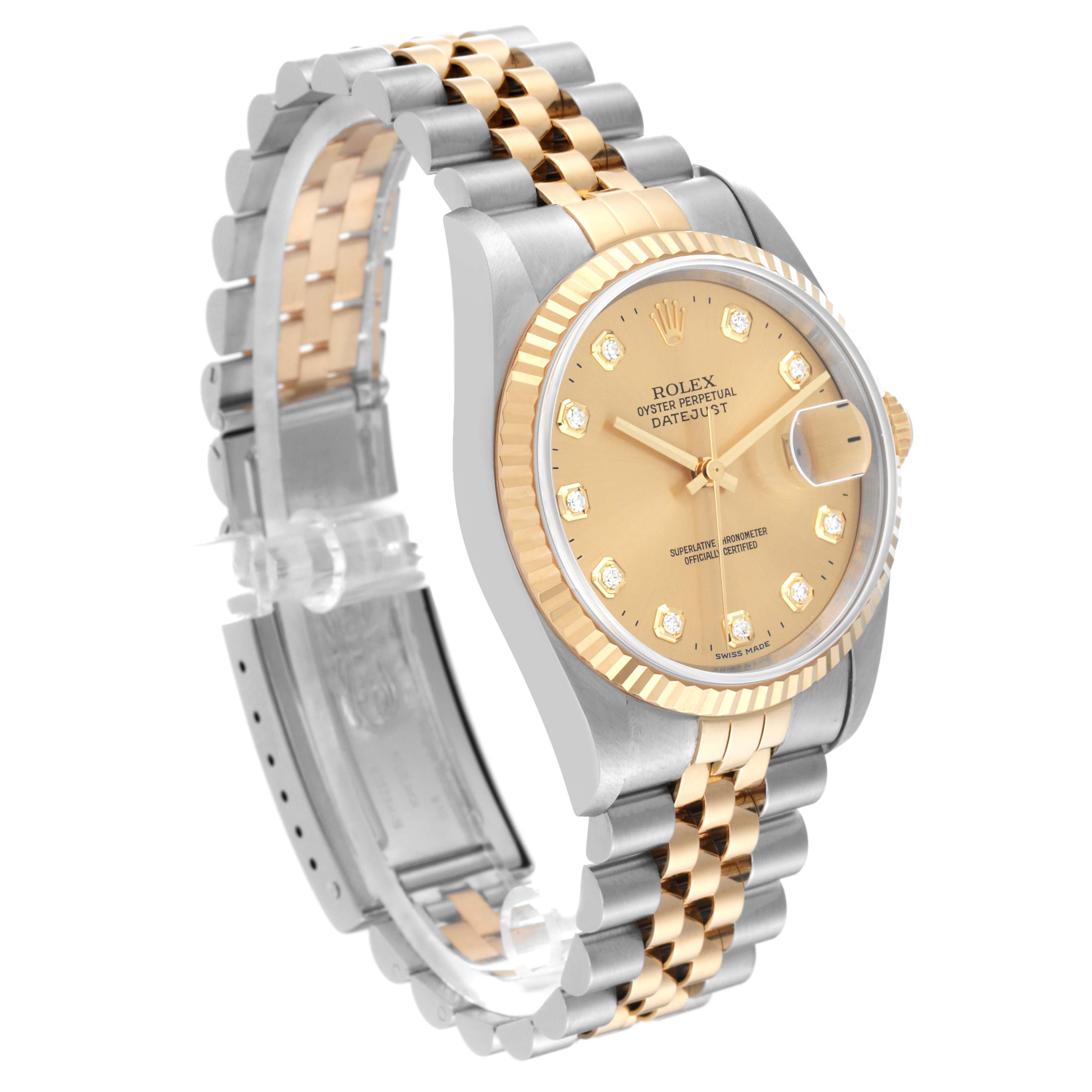 Rolex Datejust Diamond Dial Steel Yellow Gold Mens Watch 16233 Box Papers 2
