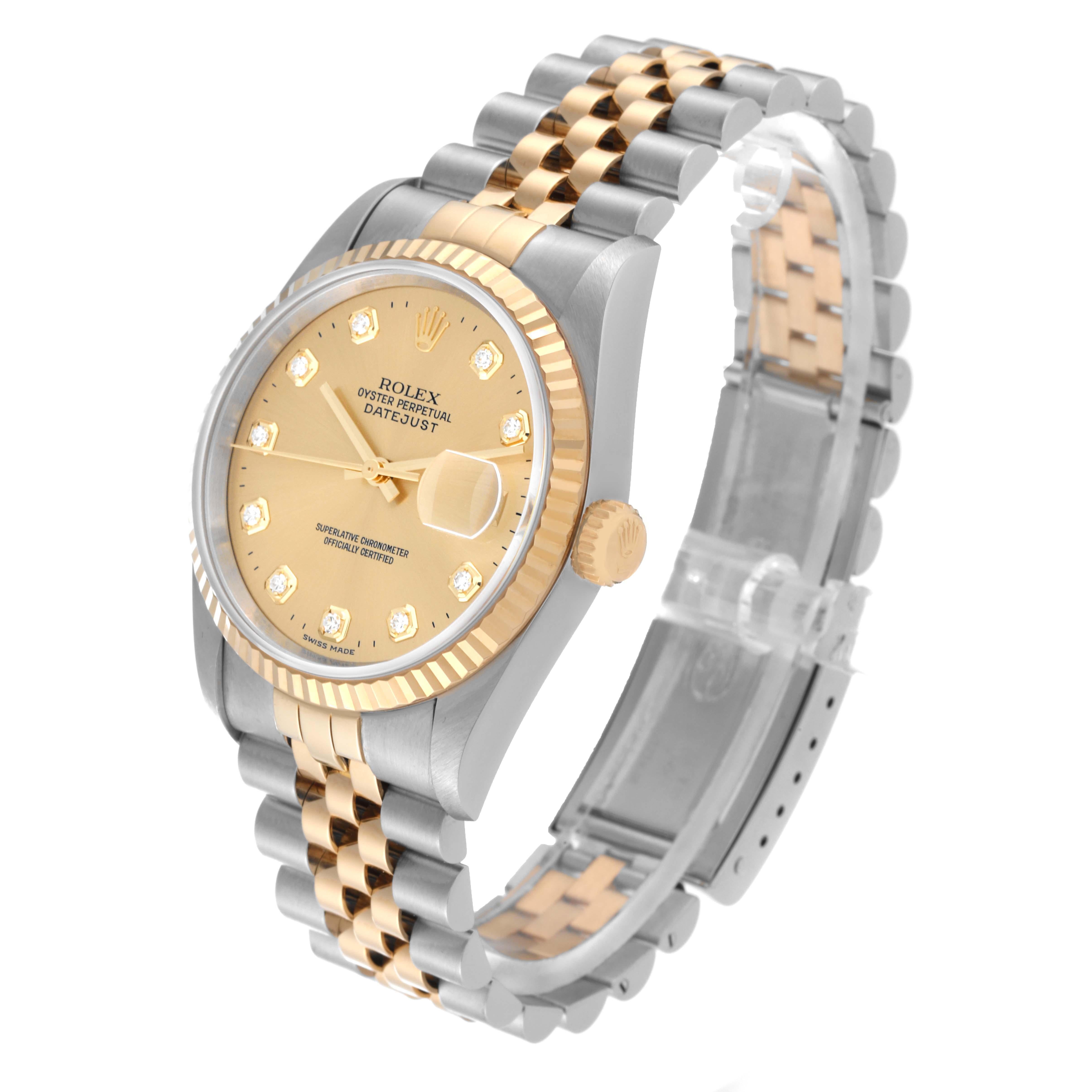 Rolex Datejust Diamond Dial Steel Yellow Gold Mens Watch 16233 Box Papers For Sale 5
