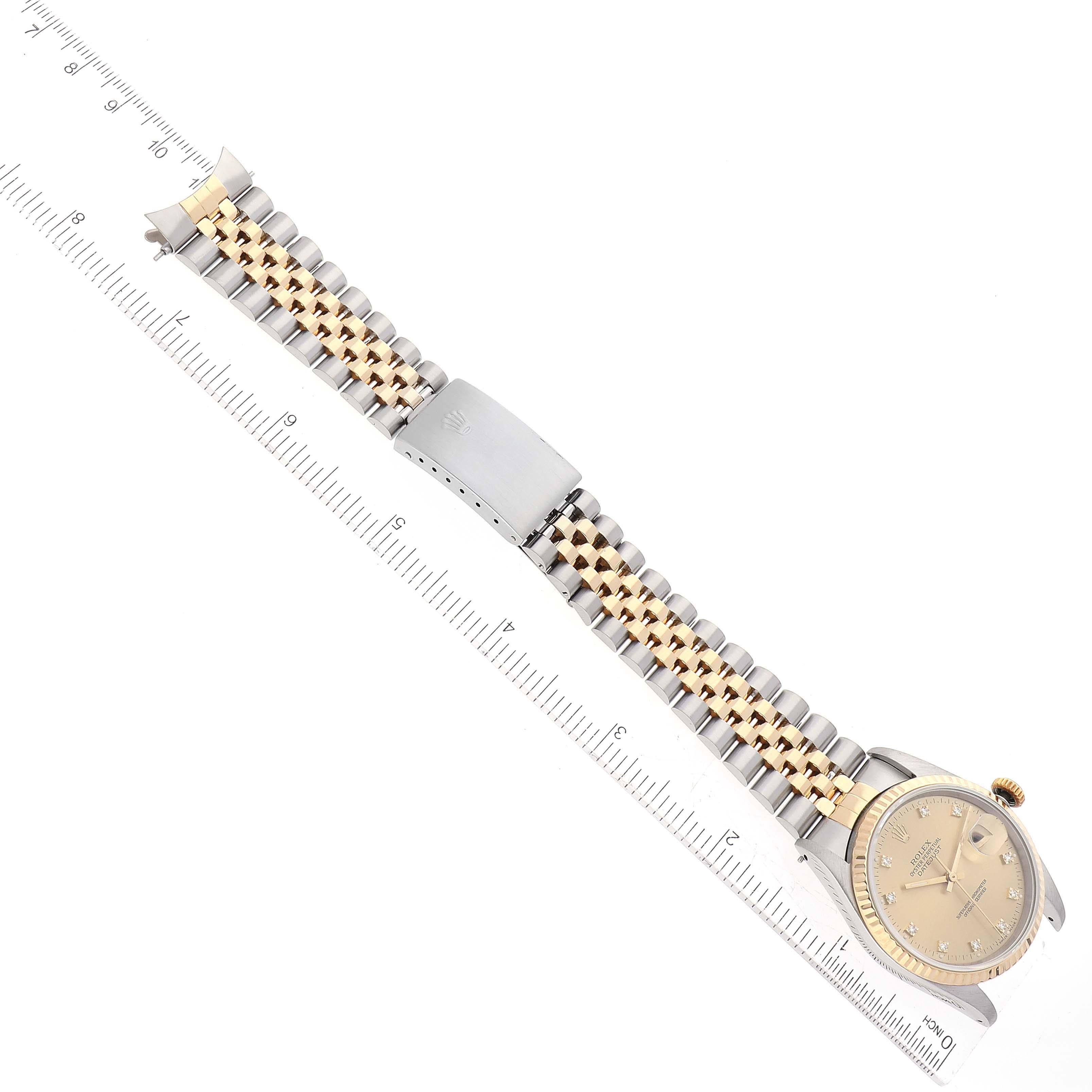 Rolex Datejust Diamond Dial Steel Yellow Gold Mens Watch 16233 en vente 7