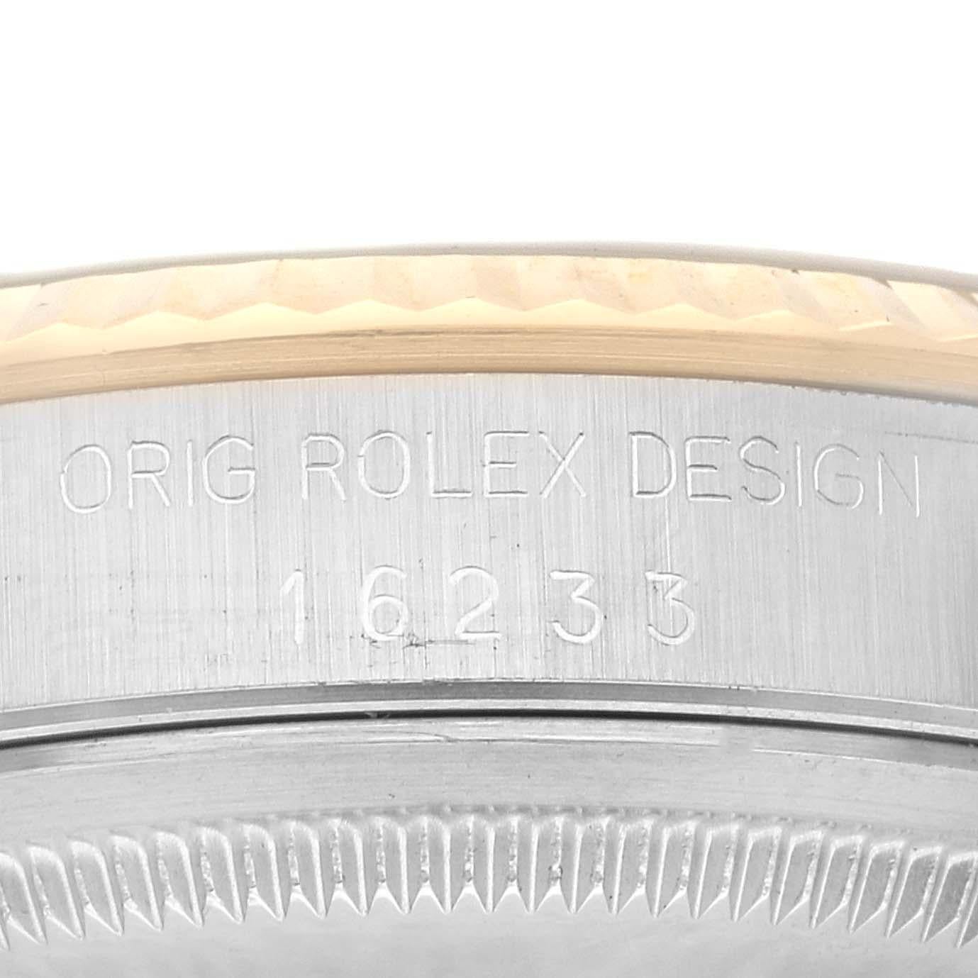 Rolex Datejust Diamond Dial Stahl Gelbgold Herrenuhr 16233. Offiziell zertifiziertes Chronometerwerk mit automatischem Aufzug. Gehäuse aus Edelstahl mit einem Durchmesser von 36.0 mm.  Rolex-Logo auf einer Krone aus 18 Karat Gelbgold. 18k Gelbgold