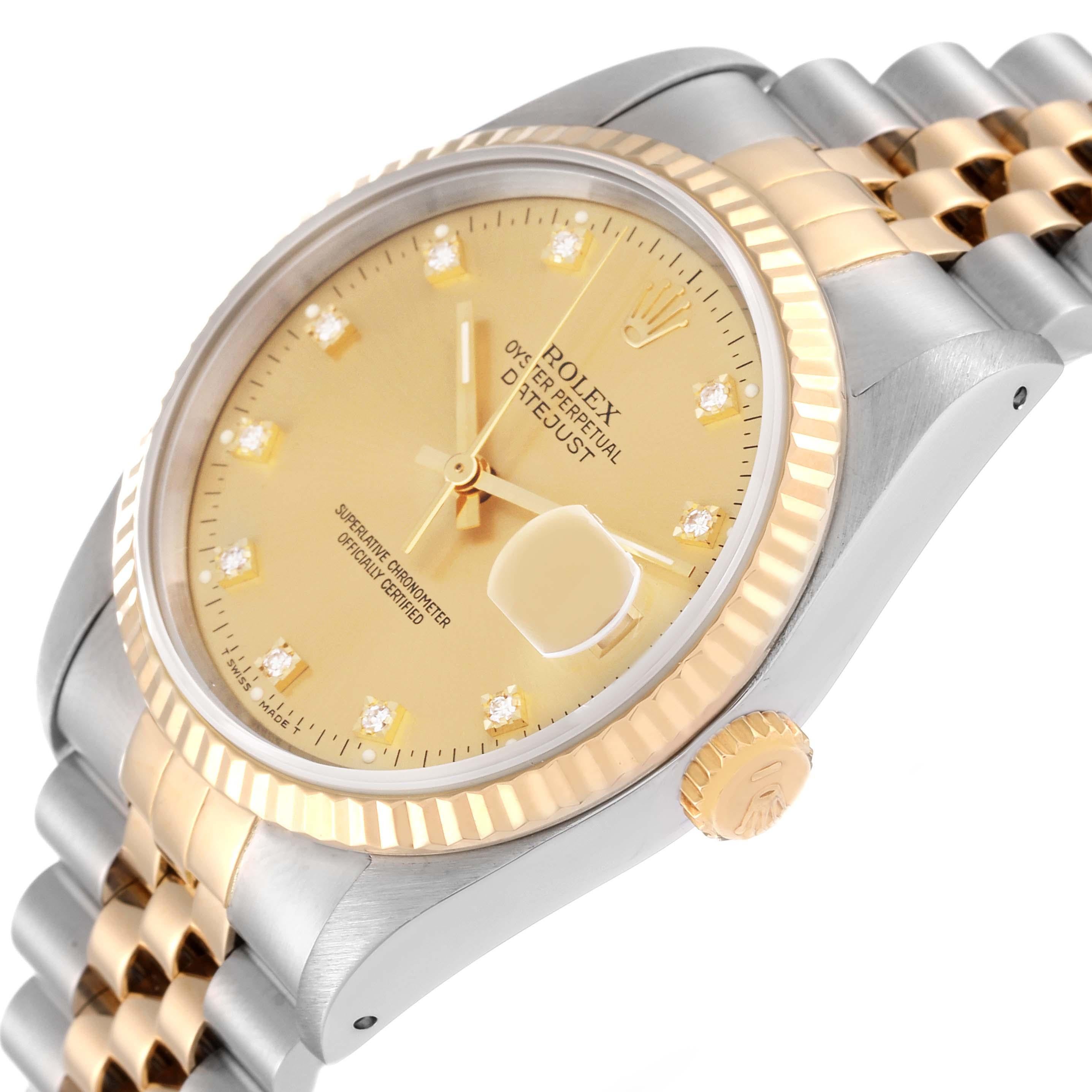 Rolex Datejust Diamond Dial Steel Yellow Gold Mens Watch 16233 en vente 1