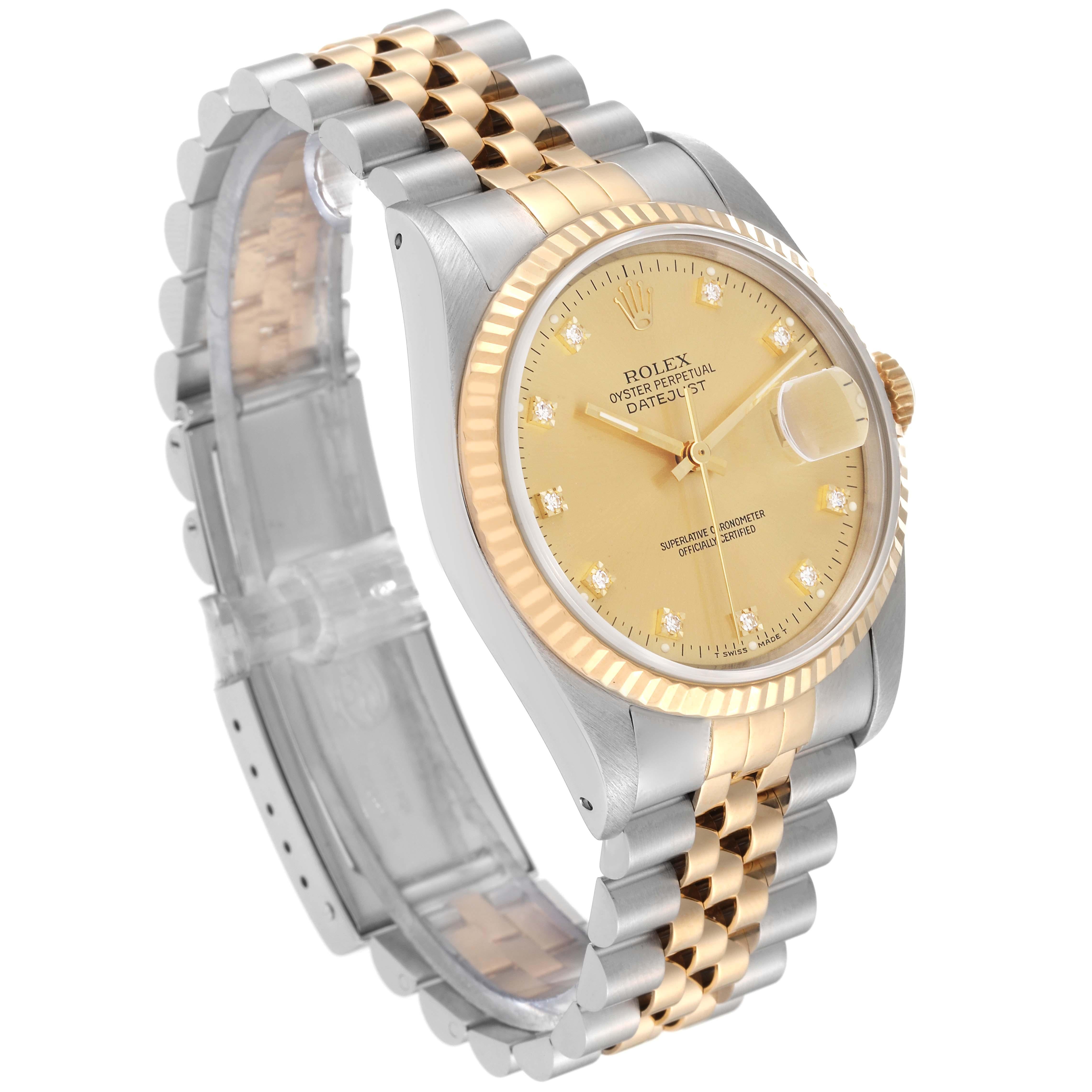 Rolex Datejust Diamond Dial Steel Yellow Gold Mens Watch 16233 en vente 2