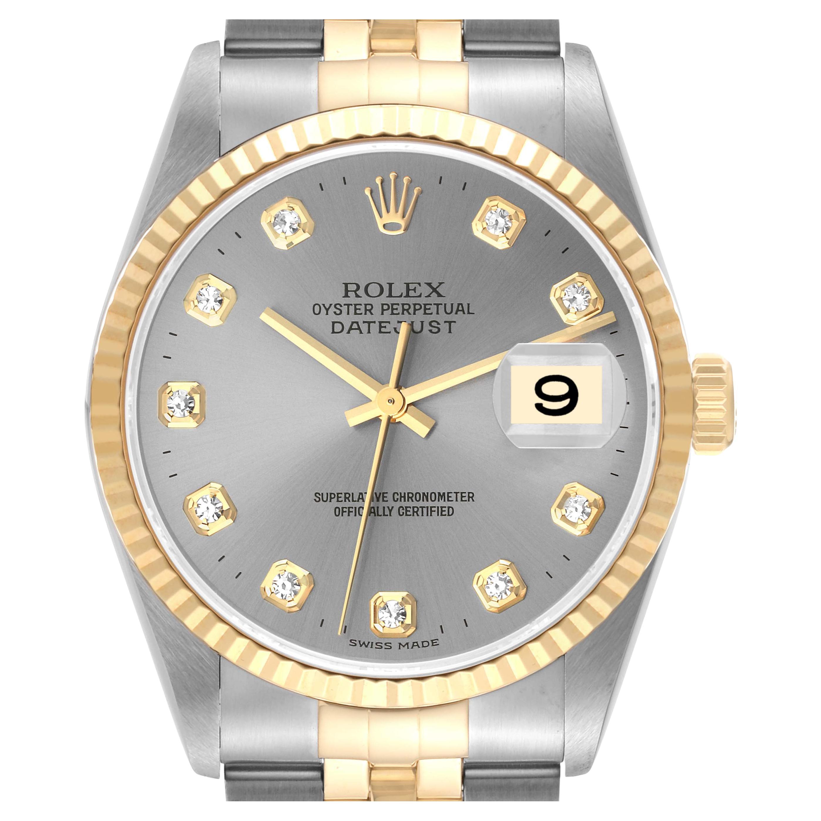 Rolex Datejust Diamond Dial Steel Yellow Gold Mens Watch 16233