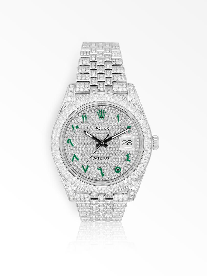 This magnifient diamond-set Rolex Datejust 126300 is an automatic Oyster perpetual watch with a 41 mm diameter and is crafted from Oystersteel, it is a fusion of both superior watch-making and the master craftsmanship of our expert gem setters. This