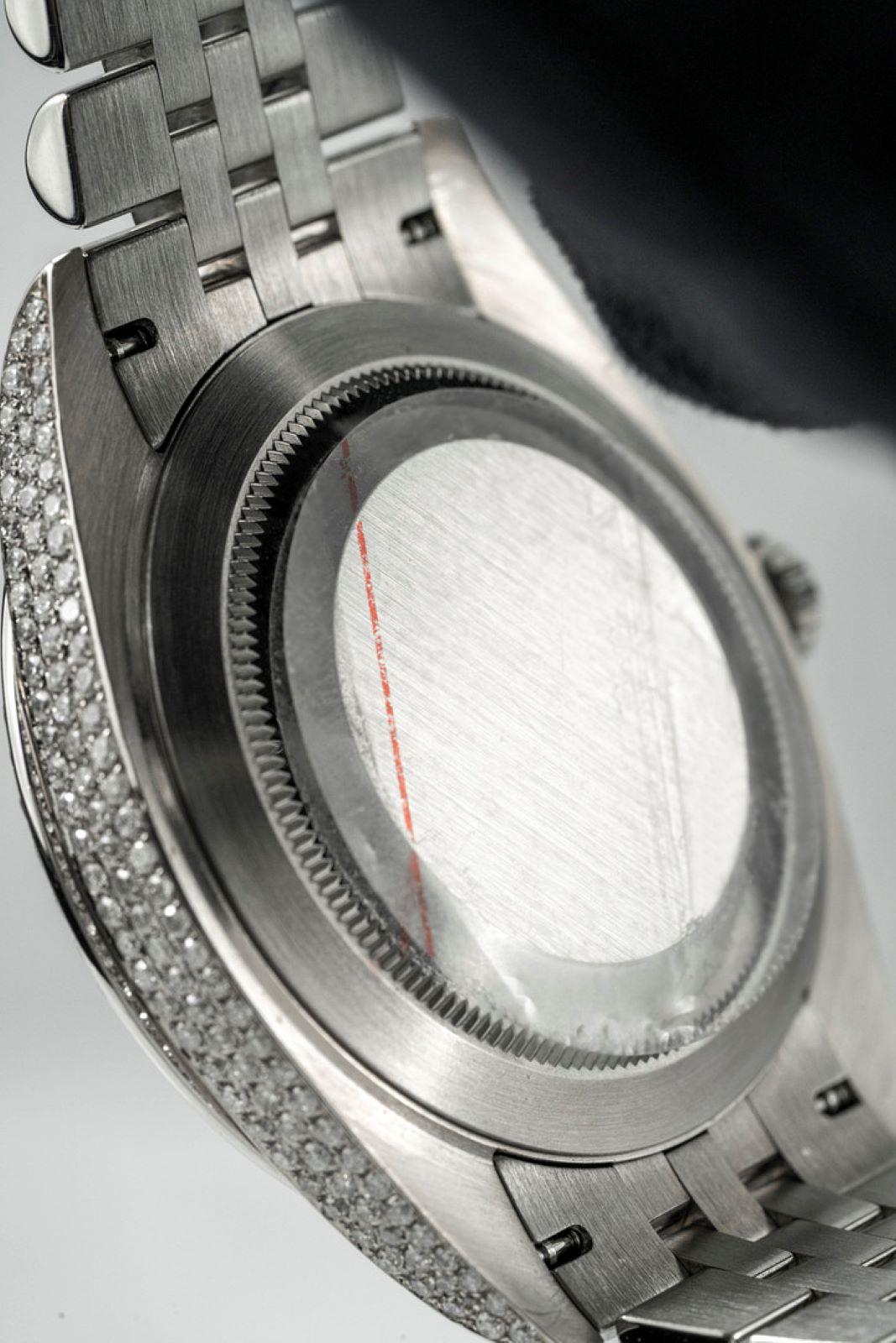 Brilliant Cut Rolex Datejust Diamond Set Oystersteel Green Arabic Numerals 126300 Wrist Watch For Sale