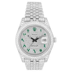 Rolex Datejust Diamantbesetzte Oystersteel-Armbanduhr mit grünen arabischen Ziffern 126300