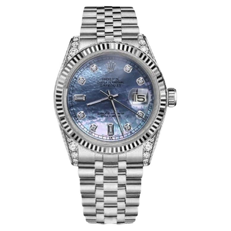 Rolex Datejust Diamond Tahitian Mother of Pearl Dial Oyster Perpetual Watch For Sale