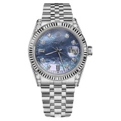 Retro Rolex Datejust Diamond Tahitian Mother of Pearl Dial Oyster Perpetual Watch