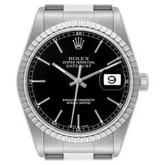 Rolex Datejust Stahl-Herrenuhr mit gedrechselter Lünette und schwarzem Zifferblatt 16220