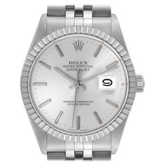 Rolex Datejust Engine Turned Bezel Vintage Steel Mens Watch 16030 Box Papers