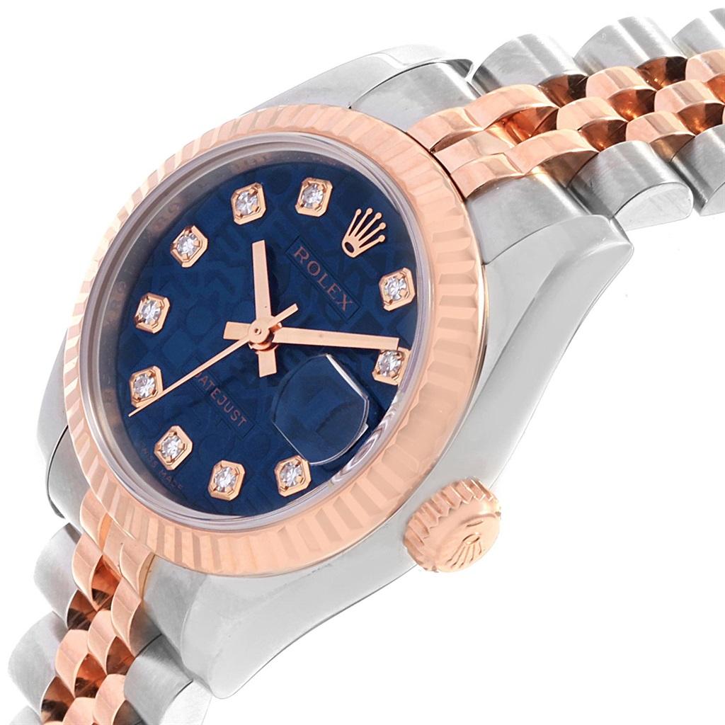Women's Rolex Datejust Eve Rose Gold Steel Blue Dial Diamond Ladies Watch 179171 For Sale