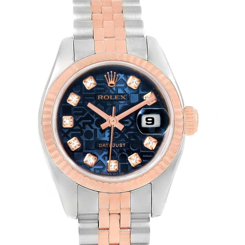 Rolex Datejust Eve Rose Gold Steel Blue Dial Diamond Ladies Watch 179171 For Sale