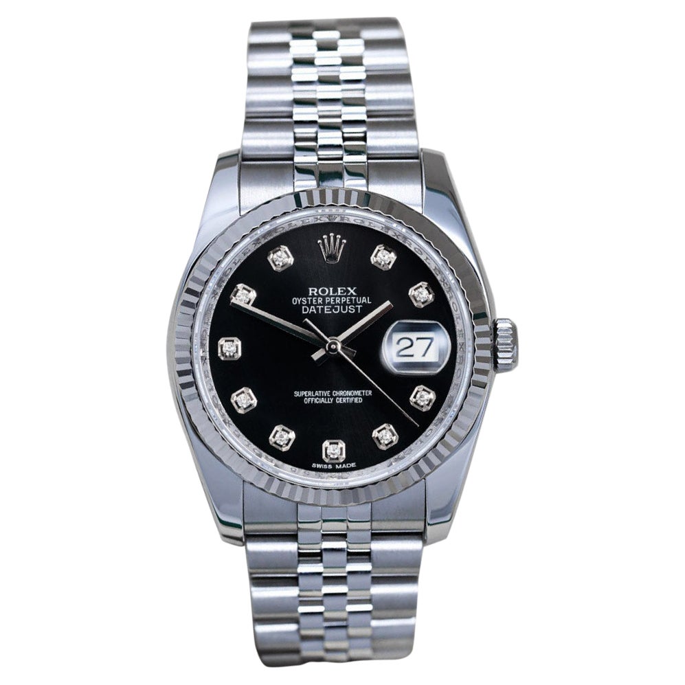 Rolex Datejust Factory Quadrante nero con diamanti Bracciale Jubilee Acciaio inossidabile