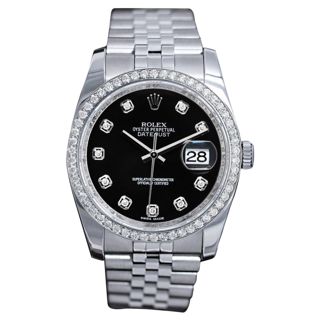 Rolex Datejust Factory Quadrante nero con diamanti e lunetta personalizzata con diamanti Orologio