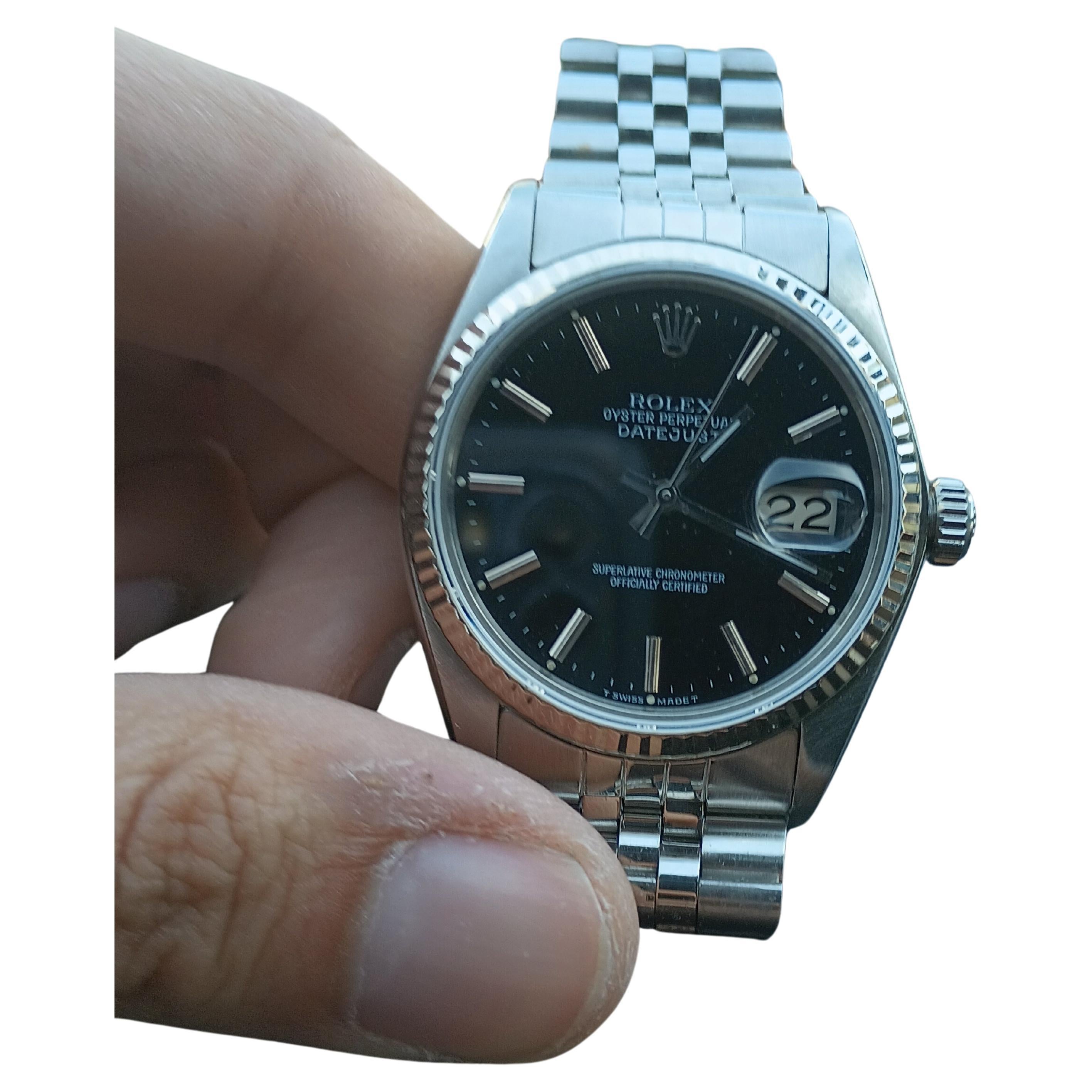 Rolex Datejust Factory Original Black Dial ref 16014 In Excellent Condition For Sale In Deland, FL