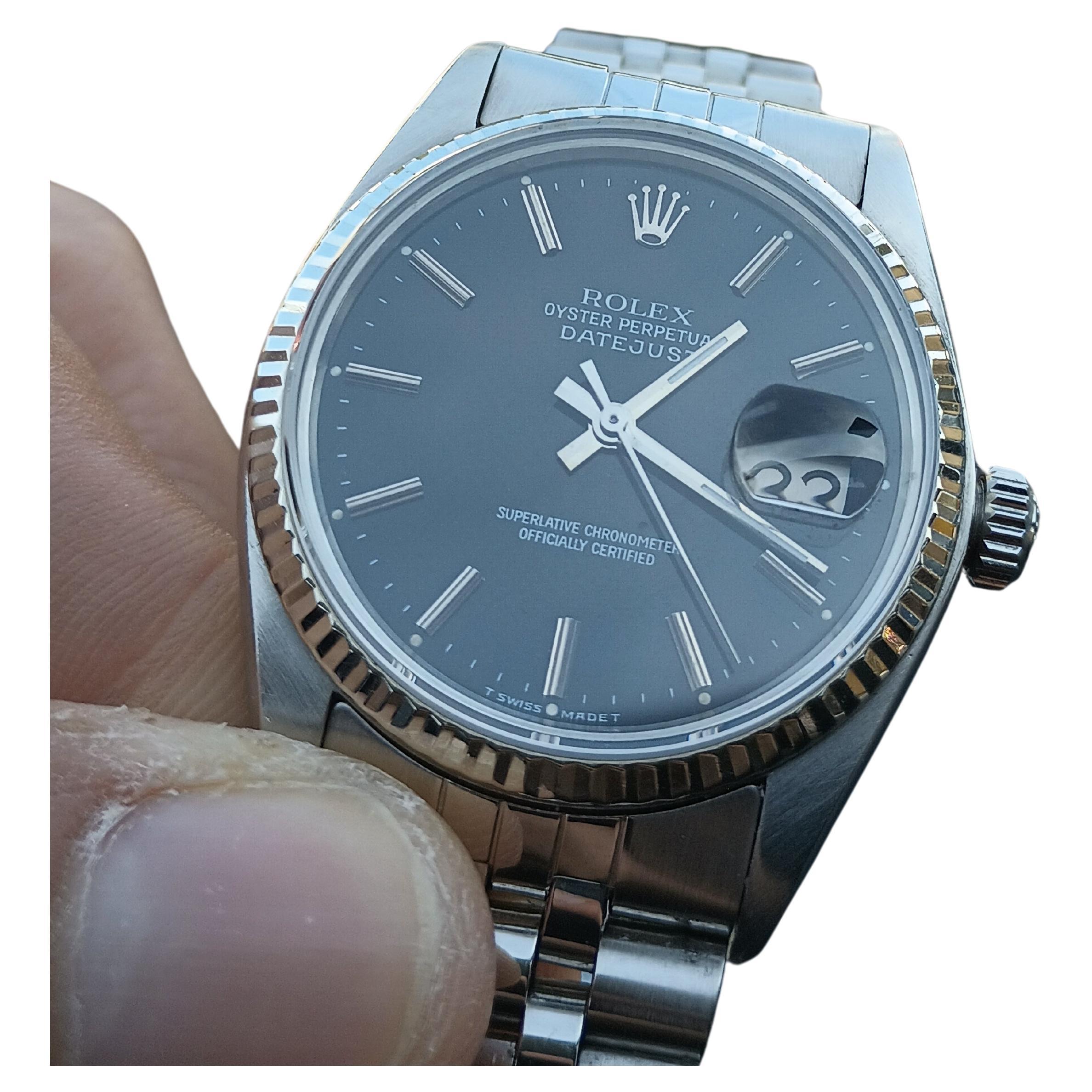 Men's Rolex Datejust Factory Original Black Dial ref 16014 For Sale