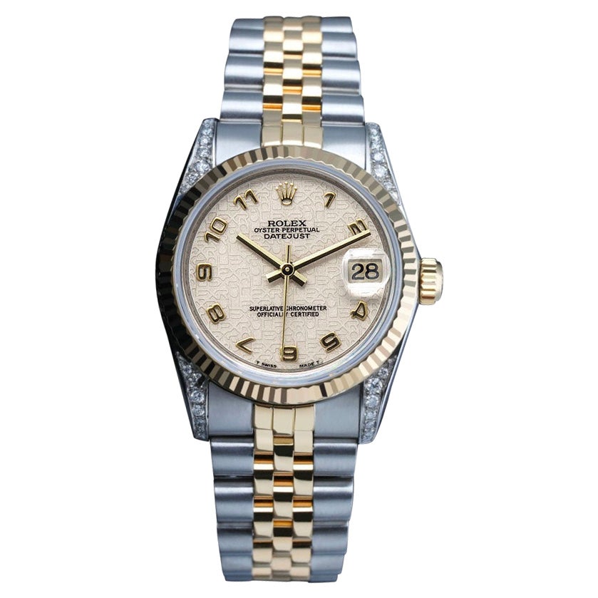 Rolex 31mm Datejust geriffelte Lünette Diamant-Gepäckuhr Cremefarbenes Zifferblatt Zweifarbiges Damenuhr