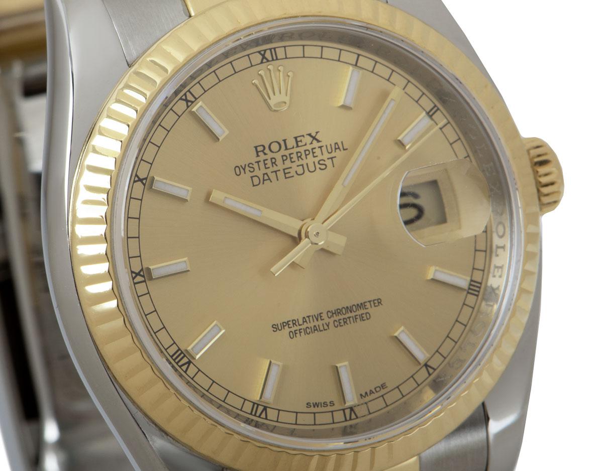 Rolex Datejust Gents Stainless Steel and 18 Karat Gold Champagne Dial B&P 116233 In Excellent Condition In London, GB
