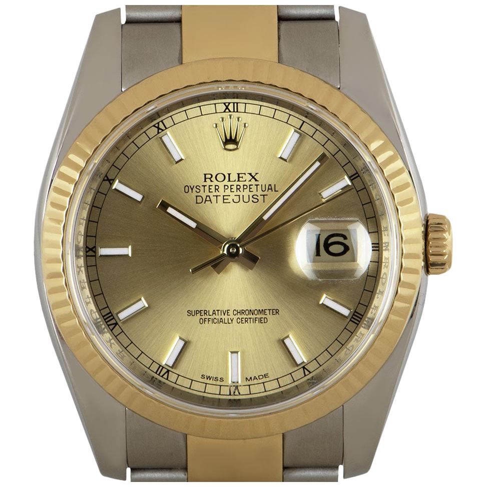 Rolex Datejust Gents Stainless Steel and 18 Karat Gold Champagne Dial B&P 116233