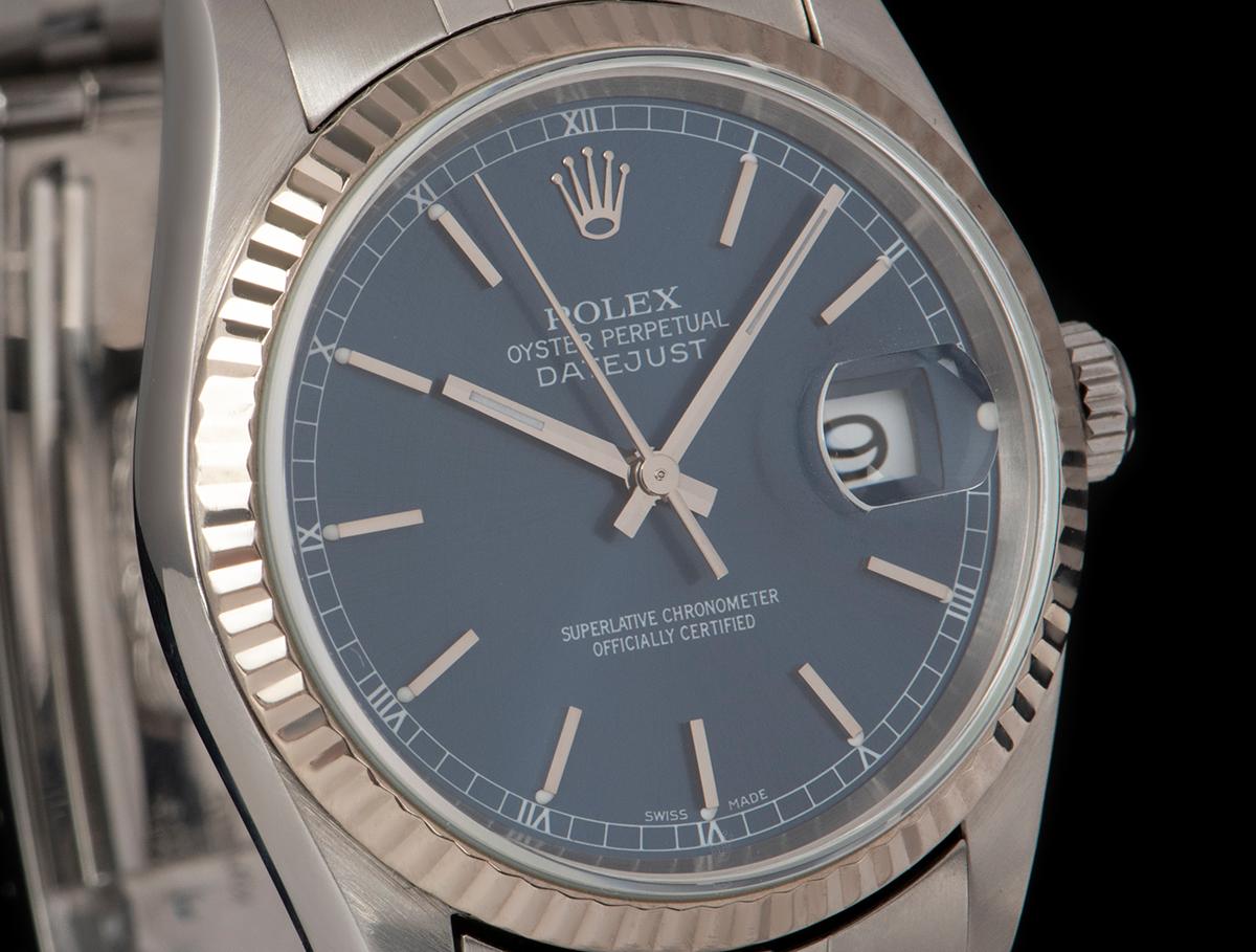 Rolex Datejust Gents Stainless Steel Blue Dial 16234 Automatic Wristwatch In Excellent Condition In London, GB