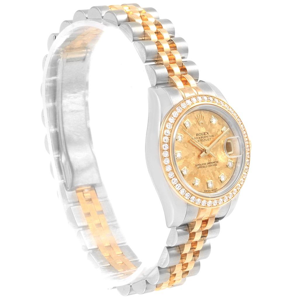 Rolex Datejust Gold Crystal Dial Steel Yellow Gold Diamond Watch 179383. Officially certified chronometer automatic self-winding movement. Stainless steel oyster case 26.0 mm in diameter. Rolex logo on a 18K yellow gold crown. 18k yellow gold