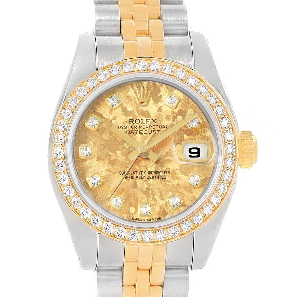 Rolex Datejust Gold Crystal Dial Steel Yellow Gold Diamond Watch 179383 For Sale