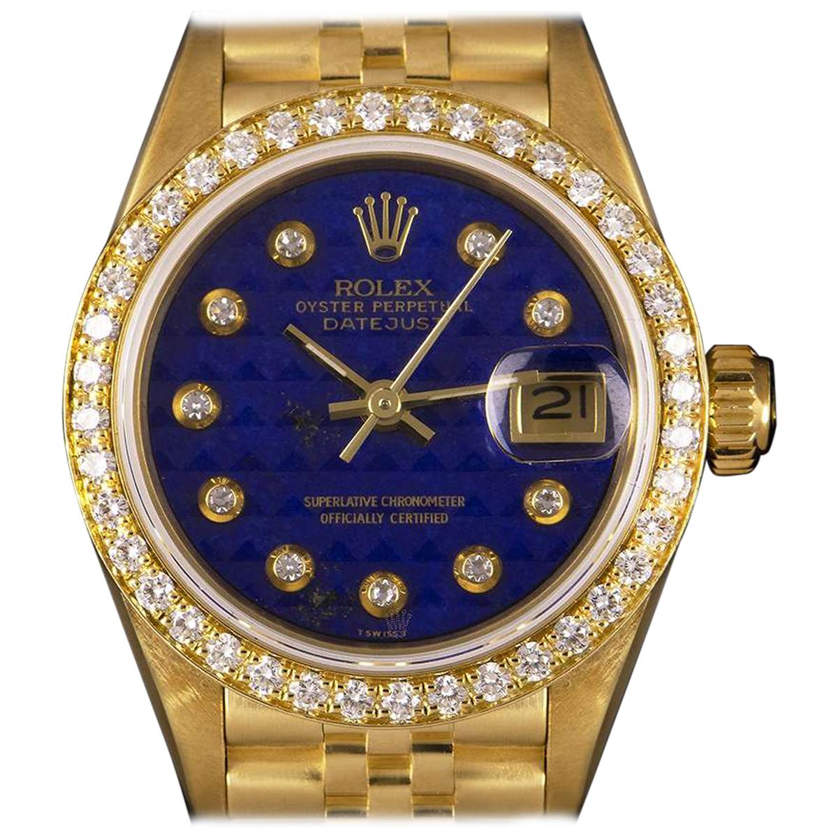 Rolex Datejust Gold Lapis Lazuli Pyramid Dial 69138 Automatic Wristwatch