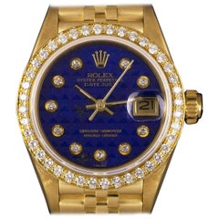 Vintage Rolex Datejust Gold Lapis Lazuli Pyramid Dial 69138 Automatic Wristwatch