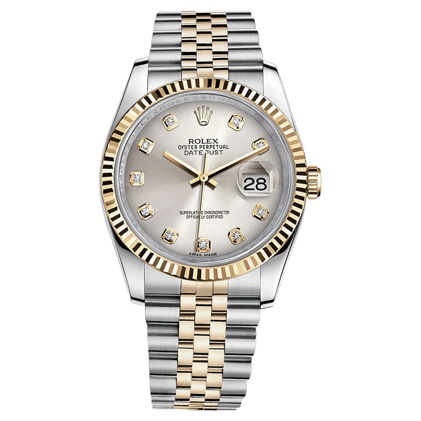 Rolex Datejust Gold/Steel Dial with Diamond Marker Oyster Perpetual Watch  116233 For Sale at 1stDibs | oyster perpetual datejust diamond dial