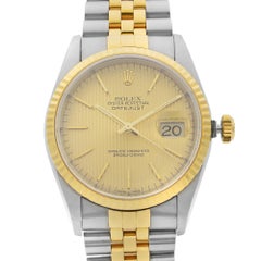 Rolex Datejust Gold Steel No Holes Tapestry Dial Automatic Men's Watch 16233