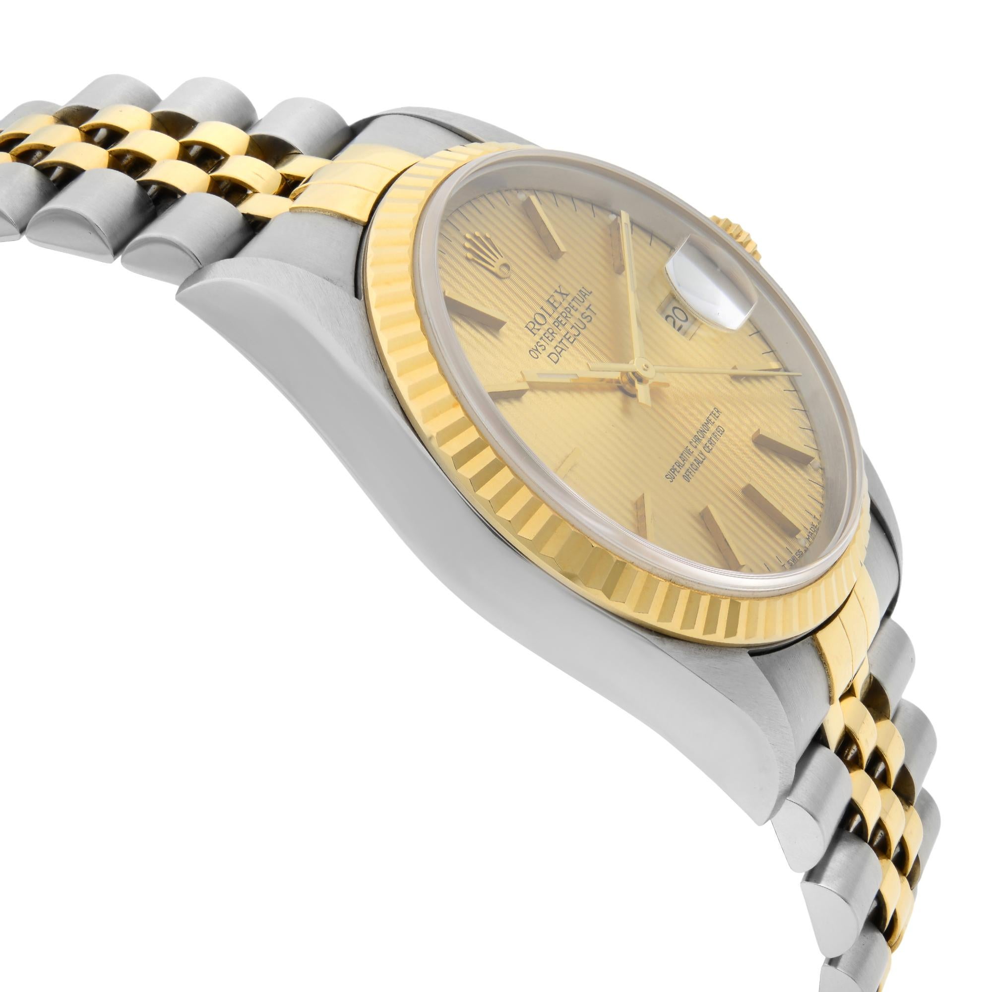 Rolex Datejust Gold Steel No Holes Tapestry Dial Automatic Men's Watch 16233 1