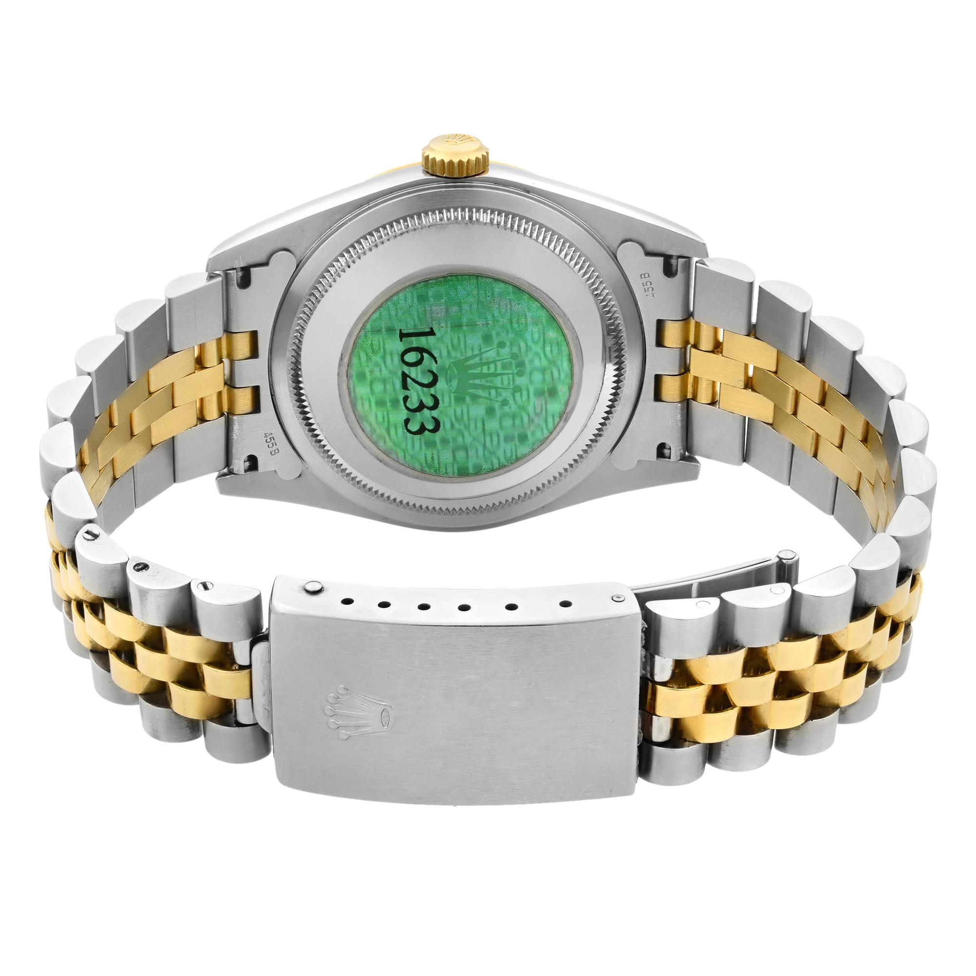 Rolex Datejust Gold Steel No Holes Tapestry Dial Automatic Men's Watch 16233 3