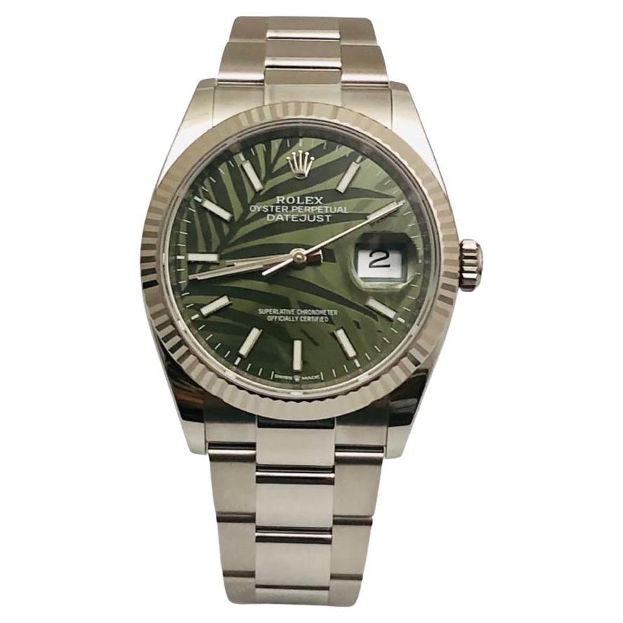 Rolex Datejust Green Palm Motif Dial Stainless Steel Fluted Bezel Watch For  Sale at 1stDibs | rolex datejust 36 stores, rolex date just palm, rolex  datejust palm