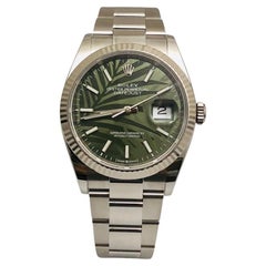 Rolex Datejust Green Palm Motif Dial Stainless Steel Fluted Bezel Watch