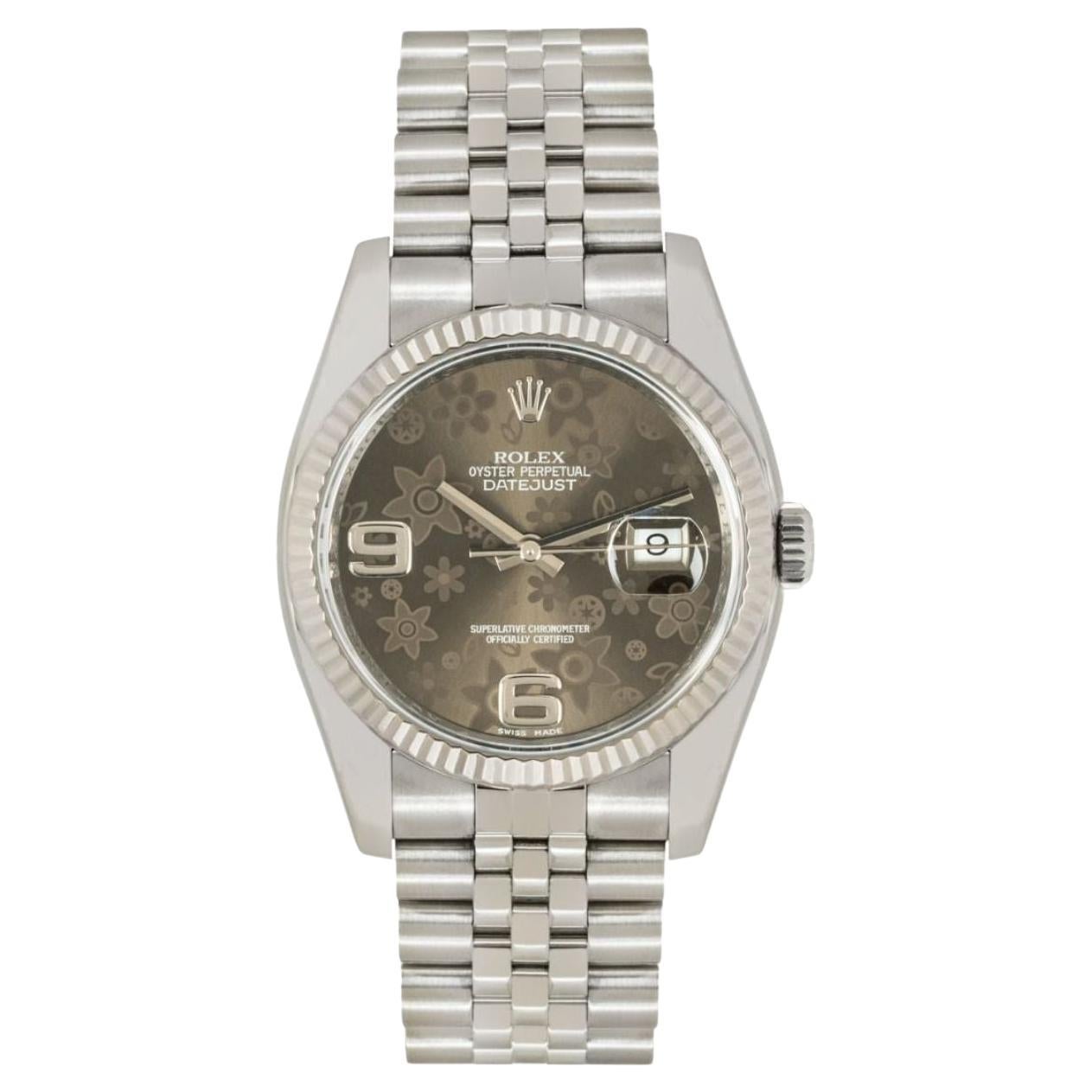 Rolex Datejust Grey Floral Dial Watch For Sale