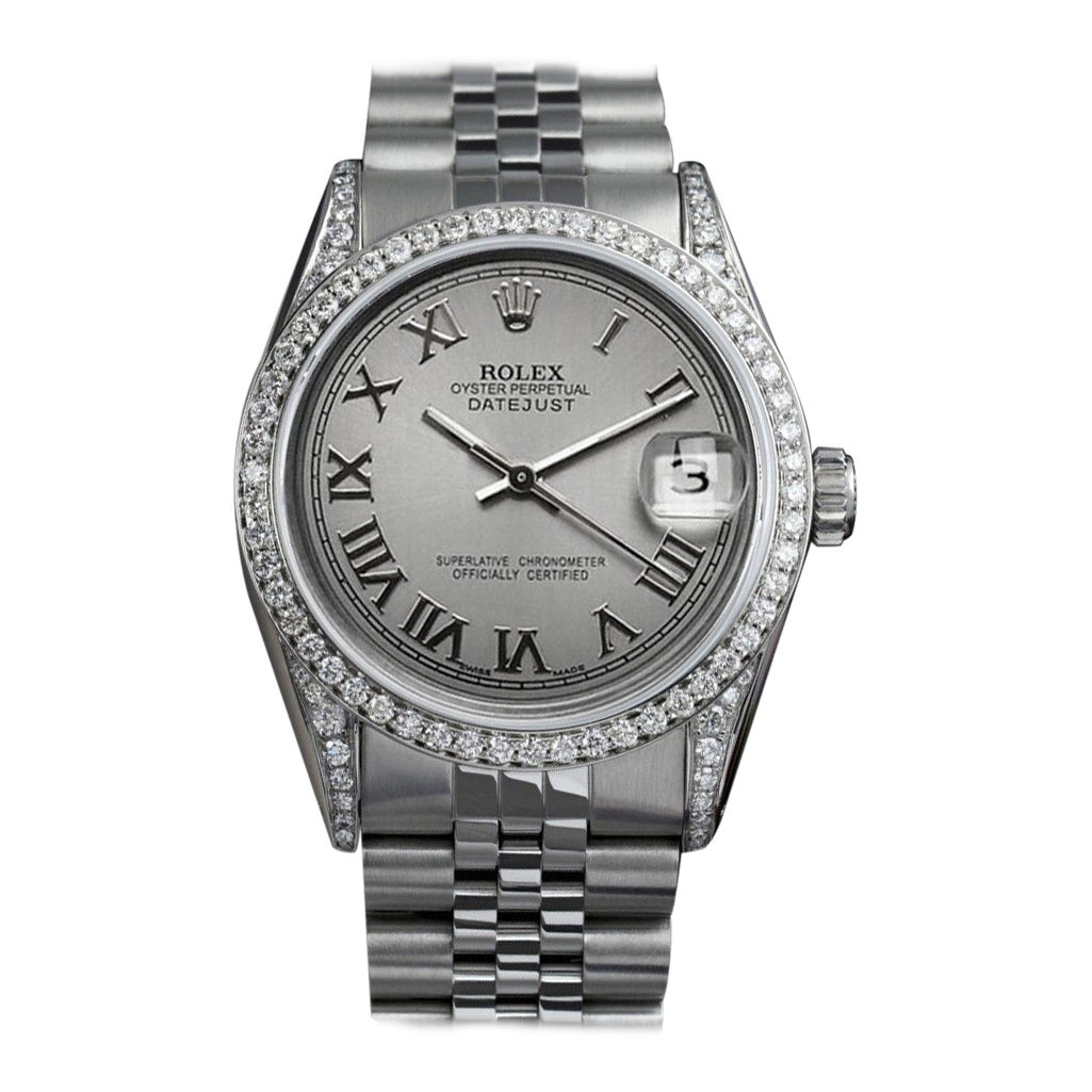 Rolex Datejust Grigio Quadrante Romano Lunetta di diamanti/Lugs Orologio in acciaio inossidabile