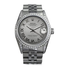 Rolex Datejust Grigio Quadrante Romano Lunetta di diamanti/Lugs Orologio in acciaio inossidabile
