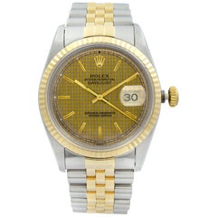 Vintage Rolex Datejust Holes 18 Karat Yellow Gold Steel Honeycomb Dial Men’s Watch 16233